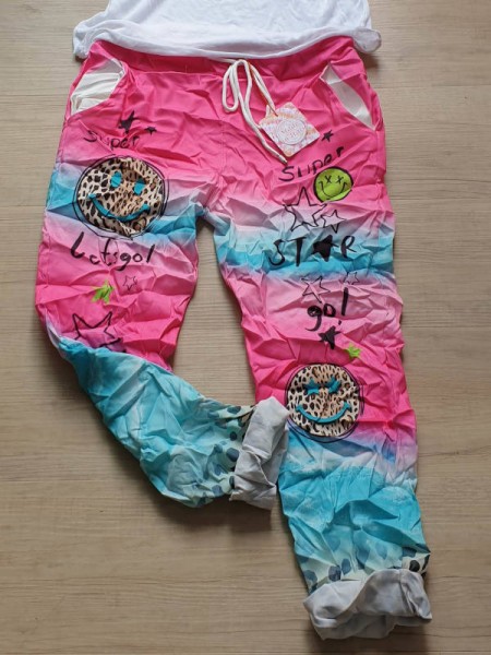 Joggpant Hose Onesize 38-44 pink türkis Smile Baggy Tunnelzug Made in Italy