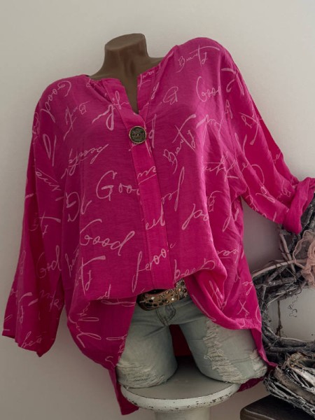 Bluse Tunika Baumwolle grosser Knopf pink gemustert 38-42 Made in Italy NEU