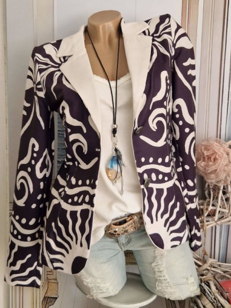 Blazer Jackett MISSY M 38 schwarz wollweiss gemustert Glitzer Nieten Kurzblazer Neu