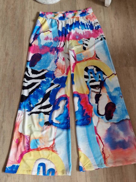 Hose MISSY XL 42 weites Bein butterweich blau bunt leuchtende Farben Glitzer Neu