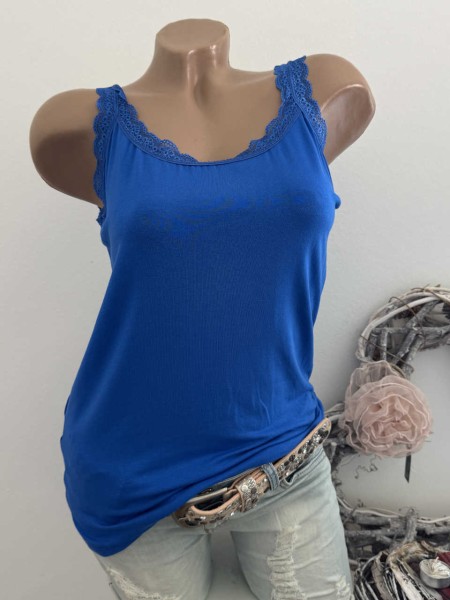 Top Trägertop Spitzenborde NEU royalblau 36-40 Italienische Mode
