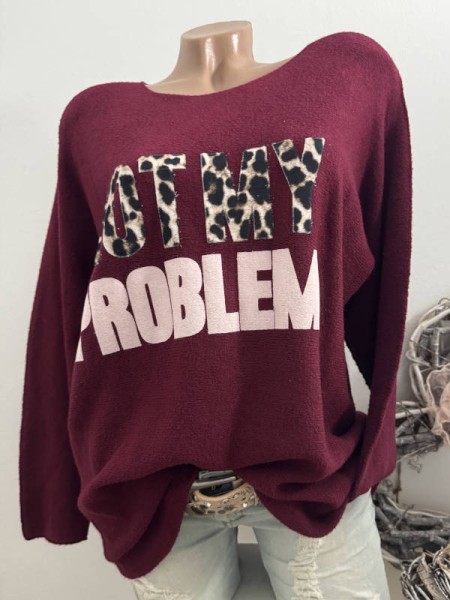 Flausch Pulli Leo "Not my problem" Print beere 38-42 Neu Made in Italy Pullover