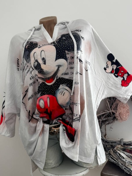 MISSY Tunika 38-46 Tunnelzug Kapuze Comic Mouse weiss bunt Kirsche bunt Neu Glitzernieten