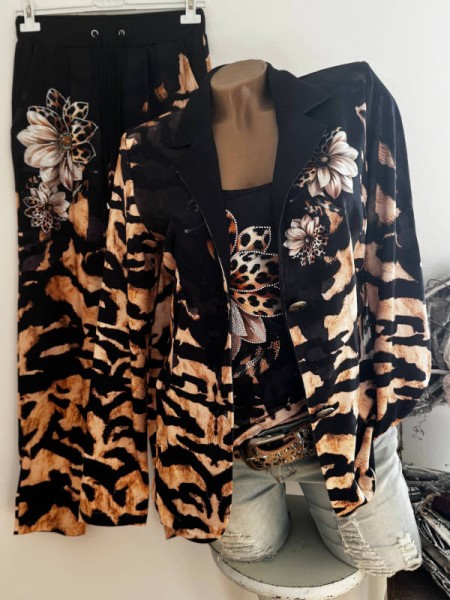 Blazer MISSY S 36 Kurzblazer Animalprint braun schwarz Leoblumen Glitzer Neue Kollektion