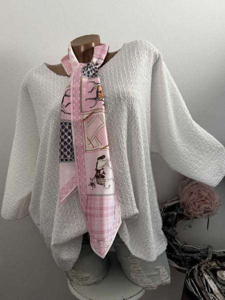 2tlg Tunika Bluse mit Tuch Schal Viskose weiss NEU Italy 40-44