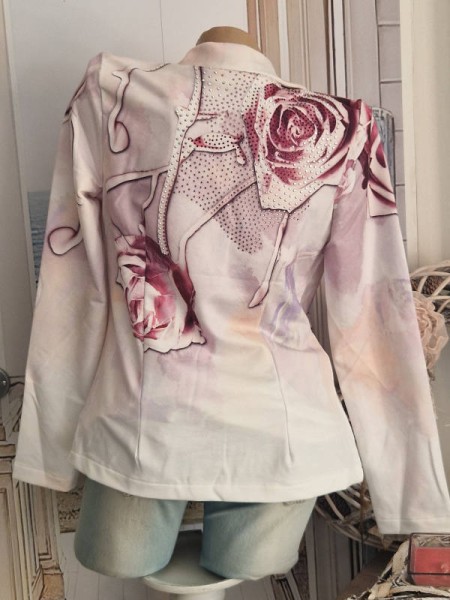 M 38 Blazer MISSY Kurzblazer lila Rosenprint Nieten Neu