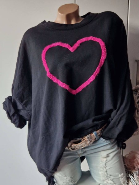 Sweatshirt pinkes Herz Onesize 38-44 innen flausch Vokuhila Made in Italy Longsleeve