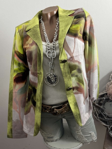 M 38 MISSY Blazer Jackett Glitzer Steinchen nude grün floral Neu Strass Nieten