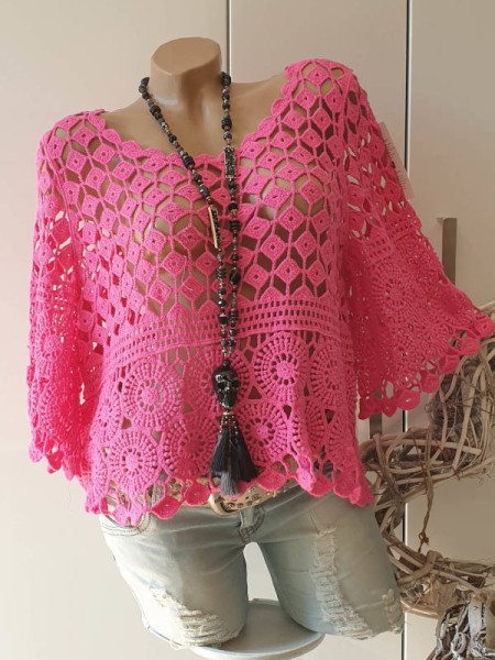 Häkel Tunika pink Overtop Baumwolle Made in Italy Häkeltunika 36-40