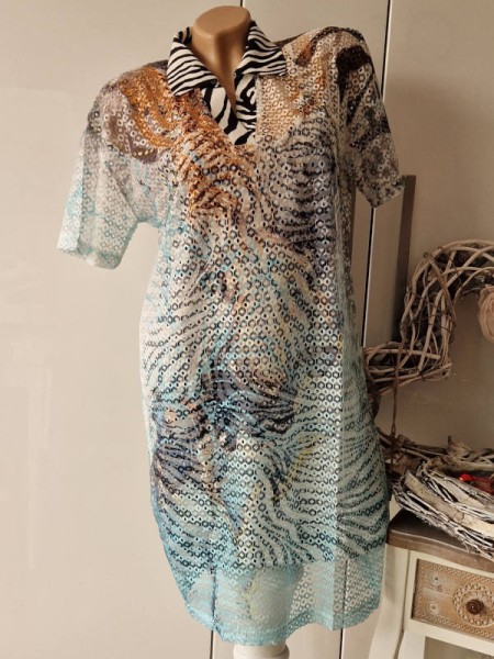MISSY 2tlg Mesh Kleid Tunika L 40 Neu Unterkleid Trägerkleid Animalprint