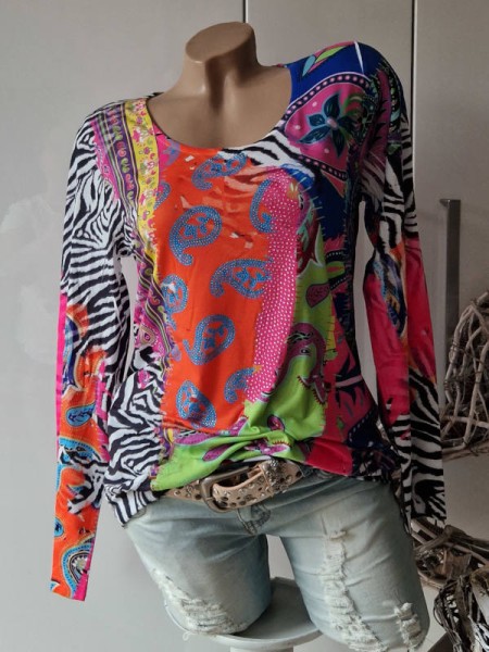Tunika Longsleeve Shirt M 38 MISSY bunt Paisley Animal Strass NEU Glitzer