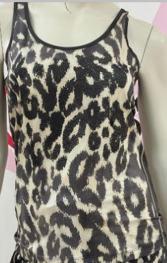 MISSY M 38 Trägertop Top Longtop Leoprint schwarz/beige Glitzer Nieten Neu
