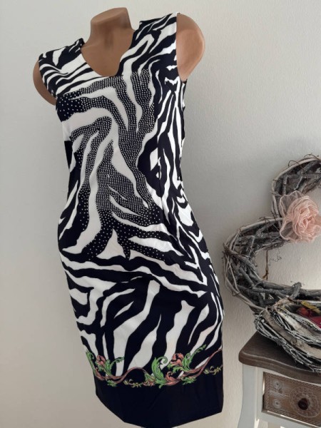 Etuikleid S 36 MISSY Stretchkleid Kleid NEU schwarz weiss Animal Print Glitzer Steinchen