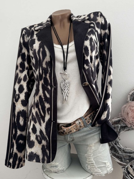 Blazer MISSY M 38 Jackett Neue Kollektion Leoprint schwarz/beige Glitzernieten