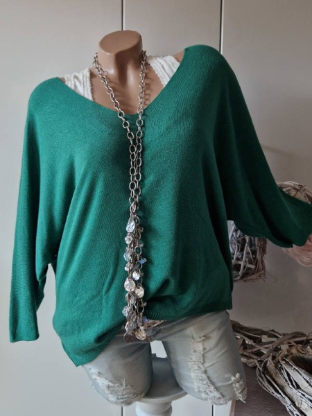 Tunika Feinstrick grün Pullover Oversized Made in Italy 36-40 Fledermausarm