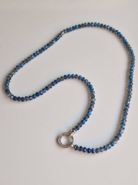 lang (40cm) VARIO Kristallperlen Kette Halskette BLAU Ring zum Öffnen Strass Steinchen Neu