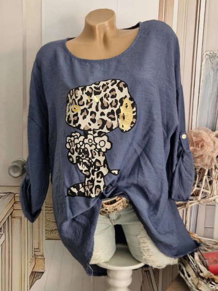 Vokuhila long Tunika Turn up Ärmel Longsleeve Print NEU Made in Italy 40-46