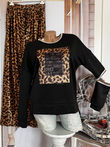 XL 42 MISSY 2tlg elegant Neu Sweatshirt und Hose schwarz/Leo Glitzer