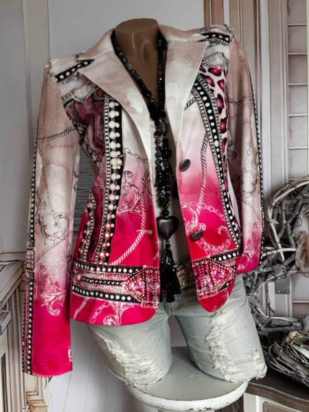 MISSY Neue Kollektion M 38 Kurzblazer Blazer pink Nietenprint Leomuster Glitzersteinchen