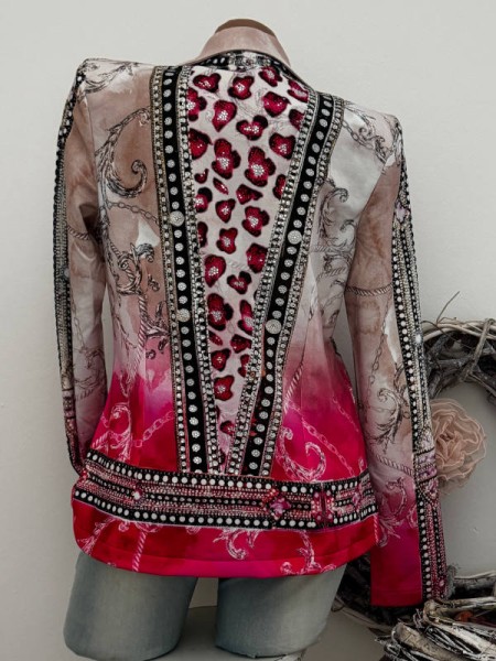 Kurzblazer Neu Blazer MISSY XL 42 pink Nietenprint Leomuster Glitzer Nieten