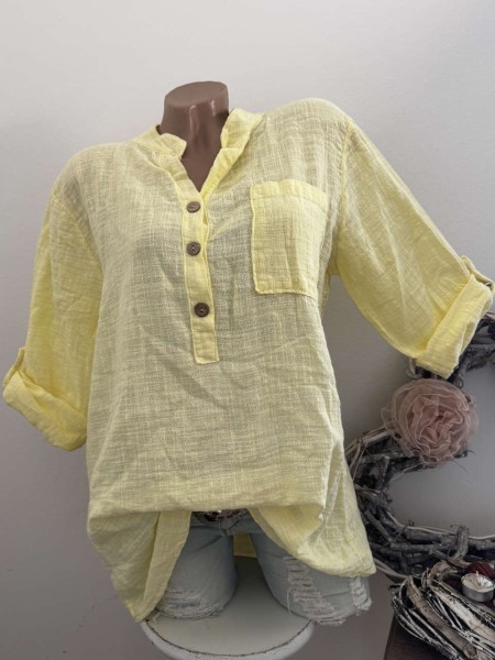 Tunika Hemdbluse Bluse gelb Made in Italy 38-42 Musselin Leinenoptik