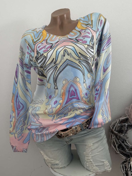 MISSY Pulli S/M 36 38 Pullover Neu Glitzernieten ausgefallen pastellig bunt gemustert gemustert