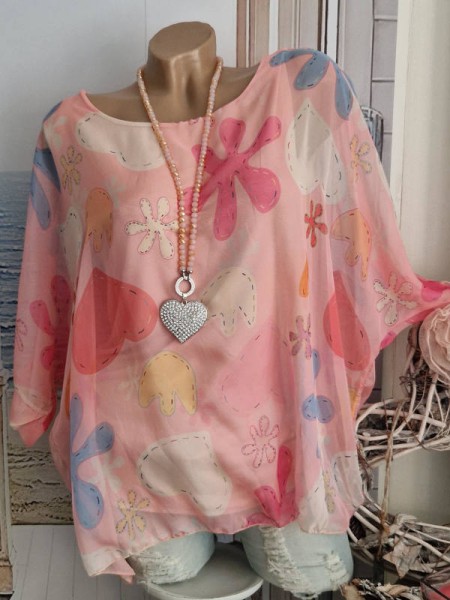rosa Bluse blickdicht unterlegt Chffon Kaftan Tunika NEU 40-44 Made in Italy