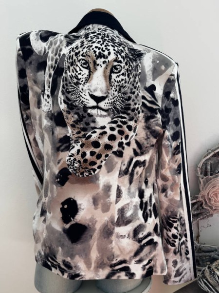 Blazer MISSY XXL 44 Kurzblazer Galonstreifen Tiger Animal Muster Glitzer Nieten Neu