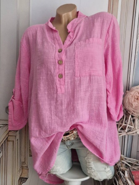 Tunika Hemdbluse Bluse kräftiges rosa Made in Italy 38-44 Musselin Leinenoptik
