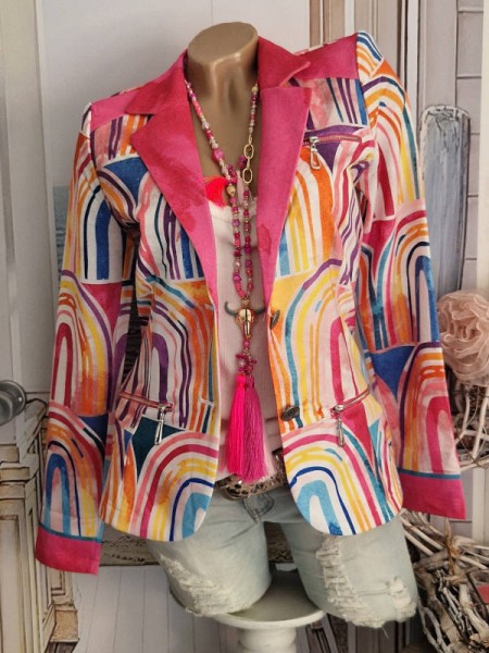 S 36 MISSY Blazer Jackett Zipper Taschen Neu Multicolor gemustert Glitzer