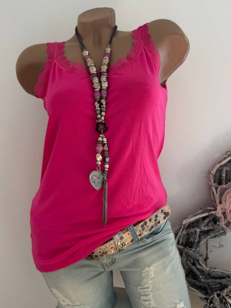 Top Trägertop Spitzenborde NEU pink 36-40 Made in Italy