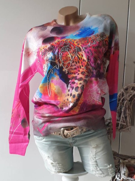 Pullover Tiger pink knallig M/L 38 40 bunt MISSY Pulli Neu Feinstrickpulli