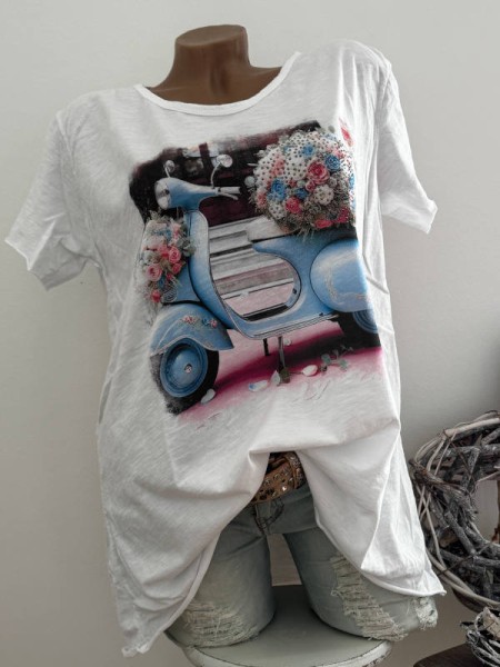 T-Shirt Shirt Roller Blumenstrauss 36 38 40 42 Italy Nieten NEU weiss