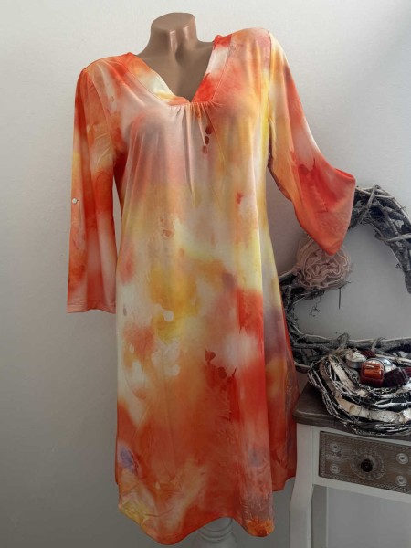 Kleid MISSY S 36 Tunika butterweich orange gemustert Glitzer Nieten Neu