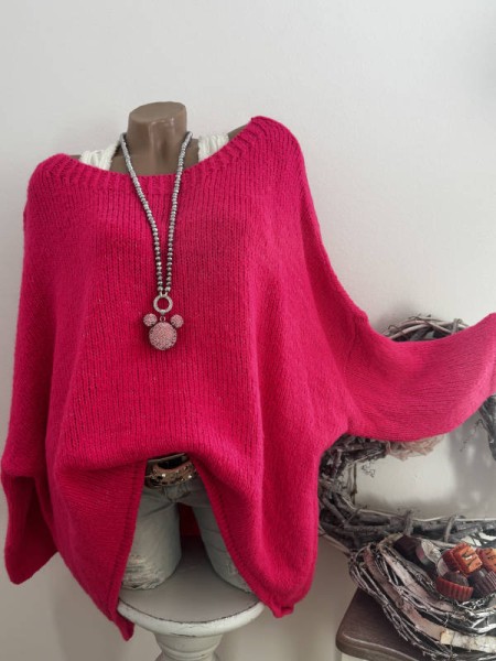 Oversized Pullover Long Pulli Made in Italy 40-44 knalliges pink Vokuhila