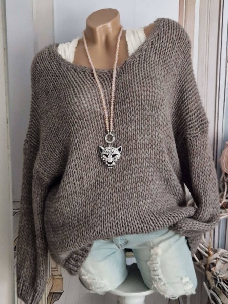 38-44 Pulli Grobstrickpulli Made in Italy Cappuccino braun Pullover Knit