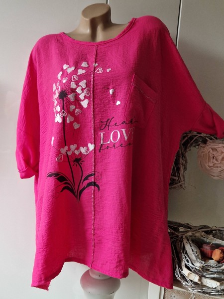 44-48 Tunika Bluse vorne Metallicprint Viskose Turn up Ärmel pink Made in Italy