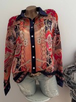 Bluse Missy L 40 Langarm Brokatprint schwarz coralle pink Neu GLitzersteinchen Bluse Missy L 40 Langarm Brokatprint schwarz coralle pink Neu GLitzersteinchen