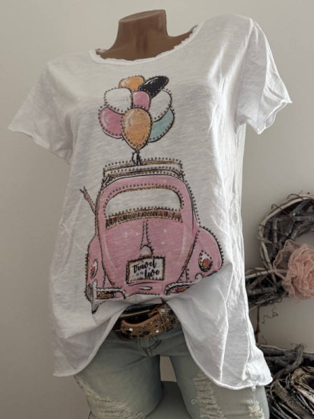 T-Shirt Shirt 36 38 40 42 Auto Luftballons Italy Nieten NEU weiss