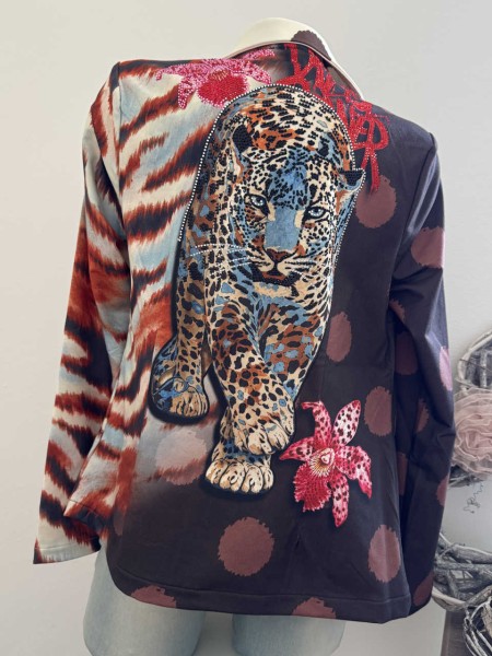 Blazer MISSY XXL 44 Jackett Animal Leopard Floral Polka Dots Print NEU Glitzersteinchen