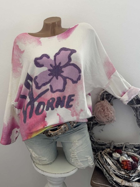 Feinstrick Longsleeve Flausch 38 40 42 NEU Blume weiss lila pink Made in Italy