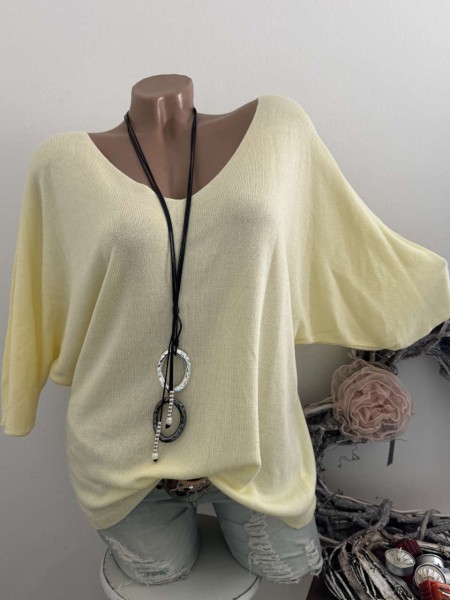 Oversized Italy 38-42 Fledermausarm gelb Tunika Glattstrick Pullover 1/2 Arm
