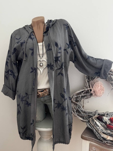 leichter Cardigan mit Kapuze Made in Italy grau gemustert 40-44 NEU Tunnelzug Hoodie Jacke