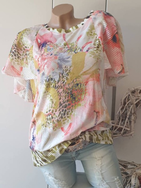 weite Schmetterlingsärmel MISSY Tunika Shirt S 36 Ausbrenner und Bündchen Glitzernieten