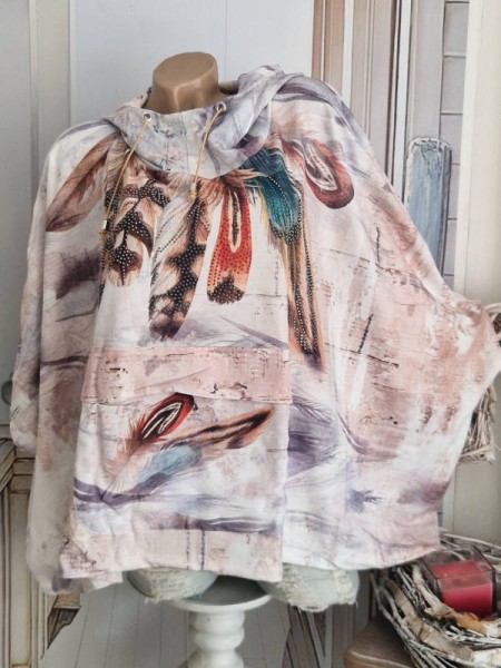 MISSY Kapuze Hoodie Überwurf Kaftan Tunika 38-44 Tunnelzug Neu Glitzernieten