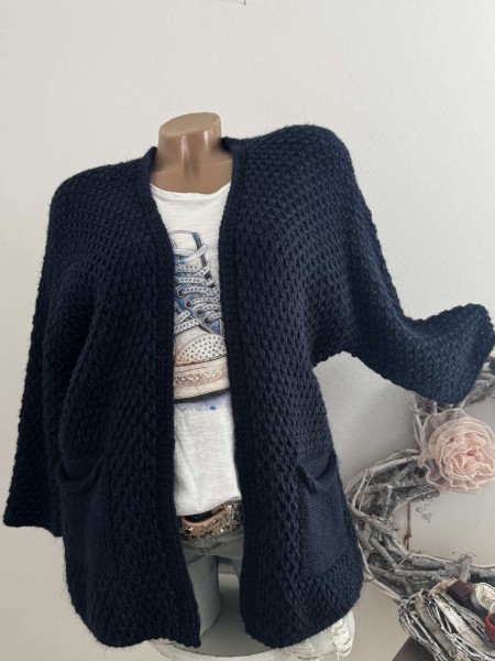 Cardigan Strickjacke dunkelblau Neu Oversize Made in Italy 38-44 Ärmel überschnitten