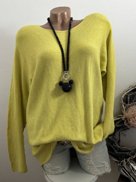 Flausch Pullover Pulli Limettengelb 38-42 Neu Tunika Made in Italy