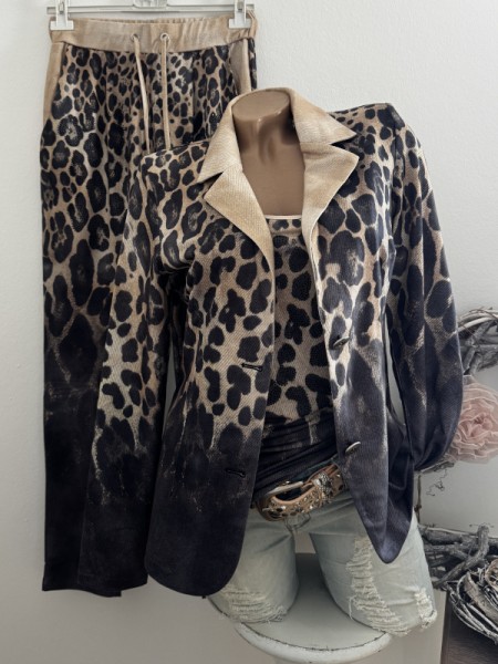 Blazer MISSY M 38 Kurzblazer Leo taupe schwarz Glitzer Nieten Neu