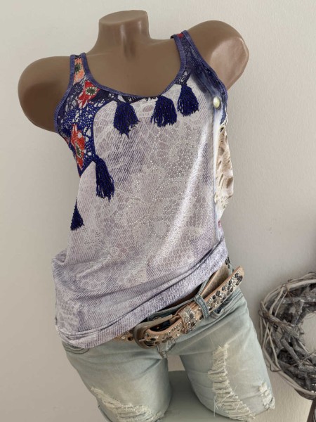 MISSY S 36 Trägertop Top Longtop Crochet Spitze Destroyed Print Nieten Neu
