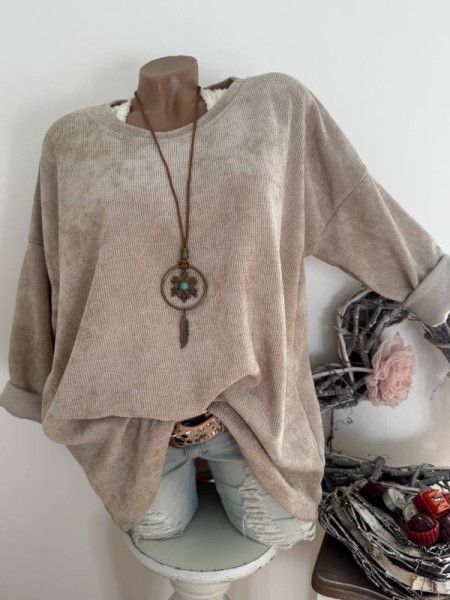2tlg Cord Tunika beige mit Kette Made in Italy 40-44 NEU Pullover